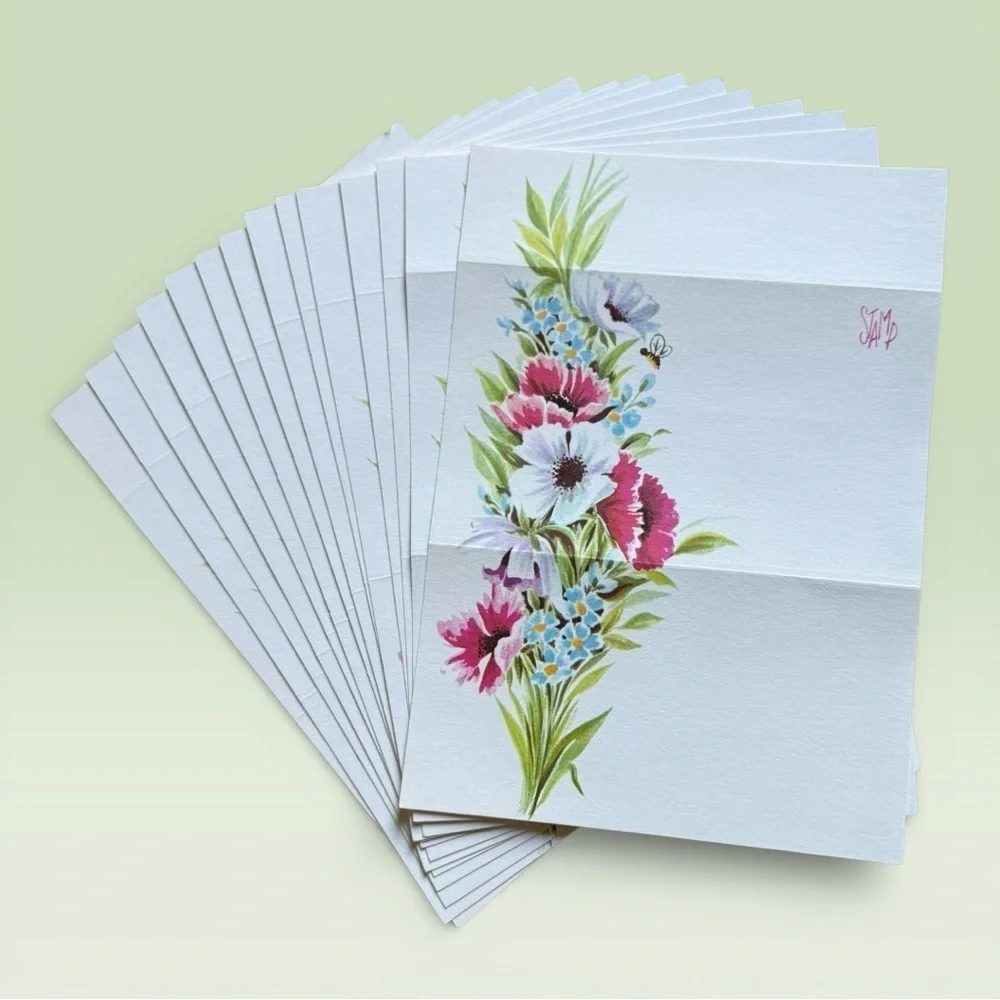 Vintage Tri-Fold Cardstock Self-Mailing Note Cards w/Gold Circular Seals